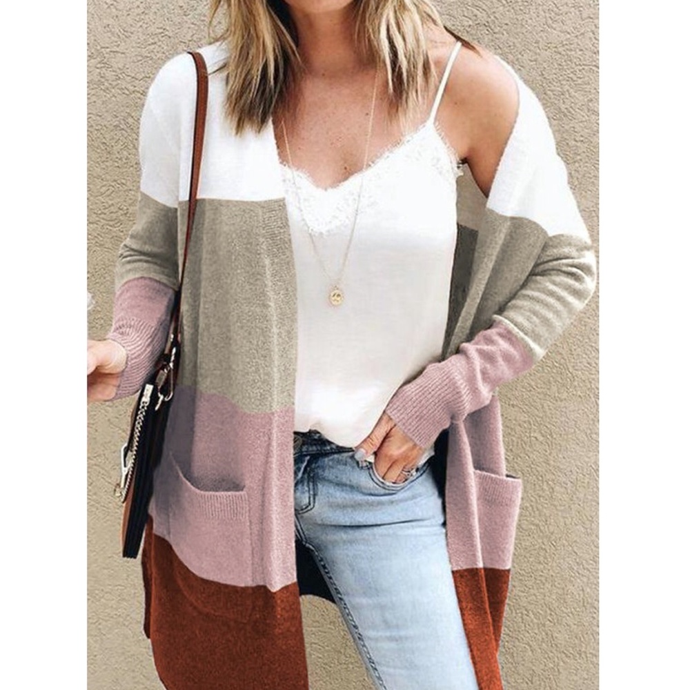 boho Color block mid length cardigan - Picture 2 of 2